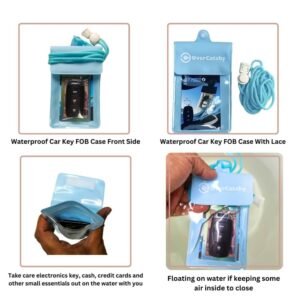 Waterproof Car Key FOB Case Floating Wallet Pouch for Remote Keys ID Credit Card Cash Money Dry Bag Holder for Swimming Blue