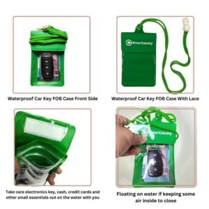 Waterproof Car Key FOB Case Floating Wallet Pouch for Remote Keys ID Credit Card Cash Money Dry Bag Holder for Swimming Green