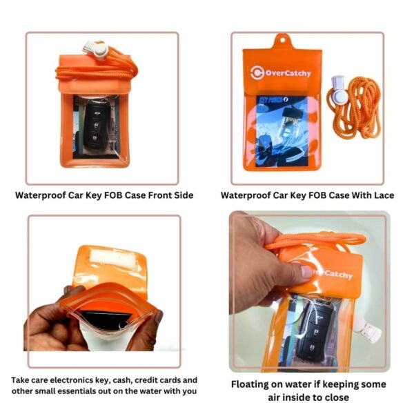 Waterproof Car Key FOB Case Floating Wallet Pouch for Remote Keys ID Credit Card Cash Money Dry Bag Holder for Swimming Orange