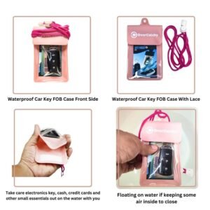 Waterproof Car Key FOB Case Floating Wallet Pouch for Remote Keys ID Credit Card Cash Money Dry Bag Holder for Swimming Pink