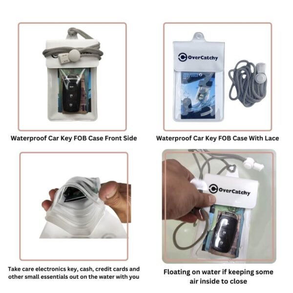 Waterproof Car Key FOB Case Floating Wallet Pouch for Remote Keys ID Credit Card Cash Money Dry Bag Holder for Swimming White