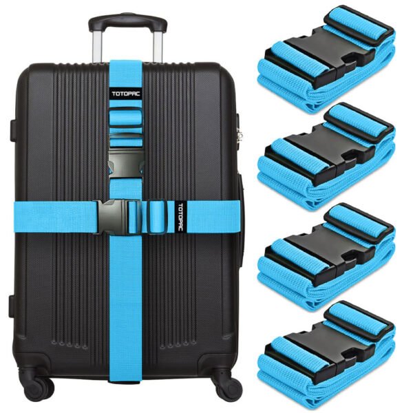 4 Pack Luggage Straps, Adjustable Suitcase Belts 70.87" x 1.97" with Quick Release Buckle, Durable Travel Accessories for Secure Luggage and Easy Identification (Blue)