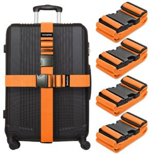 4 Pack Luggage Straps, Adjustable Suitcase Belts 70.87" x 1.97" with Quick Release Buckle, Durable Travel Accessories for Secure Luggage and Easy Identification (Orange)