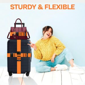 4 Pack Luggage Straps, Adjustable Suitcase Belts 70.87" x 1.97" with Quick Release Buckle, Durable Travel Accessories for Secure Luggage and Easy Identification (Orange)