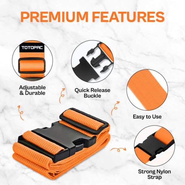 4 Pack Luggage Straps, Adjustable Suitcase Belts 70.87" x 1.97" with Quick Release Buckle, Durable Travel Accessories for Secure Luggage and Easy Identification (Orange)