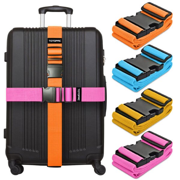 4 Pack Luggage Straps, Adjustable Suitcase Belts 70.87" x 1.97" with Quick Release Buckle, Durable Travel Accessories for Secure Luggage and Easy Identification (Orange+Blue+Pink+Yellow)