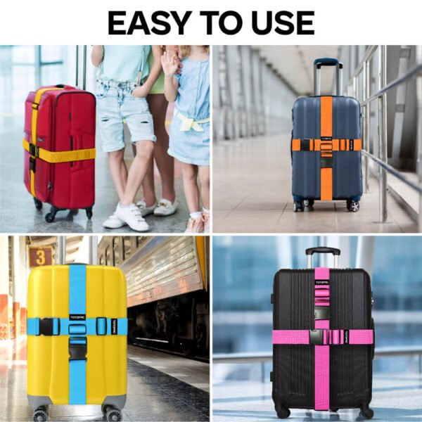 4 Pack Luggage Straps, Adjustable Suitcase Belts 70.87" x 1.97" with Quick Release Buckle, Durable Travel Accessories for Secure Luggage and Easy Identification (Orange+Blue+Pink+Yellow)