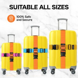 4 Pack Luggage Straps, Adjustable Suitcase Belts 70.87" x 1.97" with Quick Release Buckle, Durable Travel Accessories for Secure Luggage and Easy Identification (Orange+Blue+Pink+Yellow)