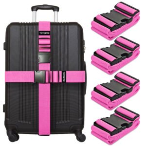 4 Pack Luggage Straps, Adjustable Suitcase Belts 70.87" x 1.97" with Quick Release Buckle, Durable Travel Accessories for Secure Luggage and Easy Identification (Pink)