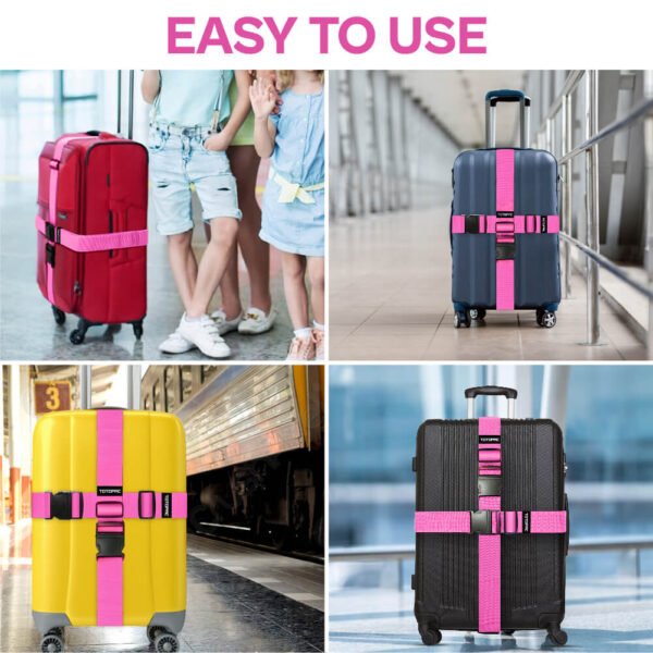 4 Pack Luggage Straps, Adjustable Suitcase Belts 70.87" x 1.97" with Quick Release Buckle, Durable Travel Accessories for Secure Luggage and Easy Identification (Pink)