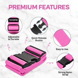 4 Pack Luggage Straps, Adjustable Suitcase Belts 70.87" x 1.97" with Quick Release Buckle, Durable Travel Accessories for Secure Luggage and Easy Identification (Pink)