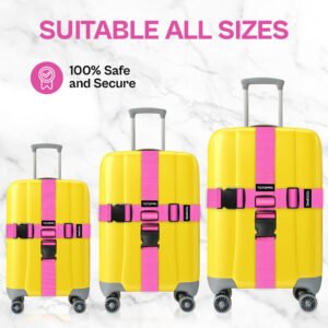 4 Pack Luggage Straps, Adjustable Suitcase Belts 70.87" x 1.97" with Quick Release Buckle, Durable Travel Accessories for Secure Luggage and Easy Identification (Pink)