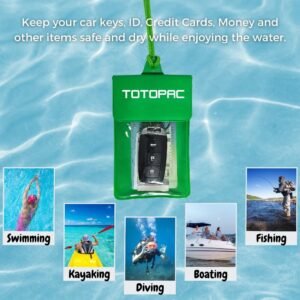 TOTOPAC Waterproof Car Key FOB Pouch Submersible Dry Bag Holder for ID, Credit Cards, Cash, Keys | Swim, Surf, Water Sports Key Case, Floating Wallet for Outdoor Adventures (Green)