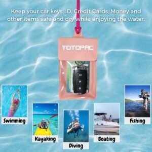 Waterproof Car Key FOB Pouch Submersible Dry Bag Holder for ID, Credit Cards, Cash, Keys | Swim, Surf, Water Sports Key Case, Floating Wallet for Outdoor Adventures (Pink)