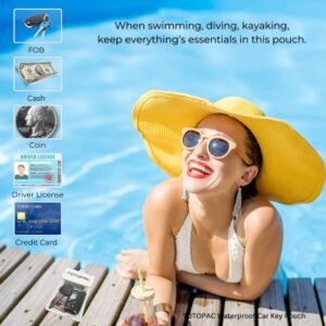 Waterproof Car Key FOB Pouch Submersible Dry Bag Holder for ID, Credit Cards, Cash, Keys | Swim, Surf, Water Sports Key Case, Floating Wallet for Outdoor Adventures (White)