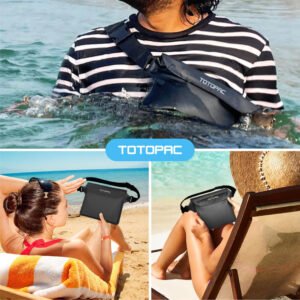 TOTOPAC 2 Pack Waterproof Waist Bag, 9x6.7 Inch Pouch with Adjustable Strap Dry Bag for Phones and Valuables, Perfect for Beach Boating Swimming Kayaking Snorkeling Water Park Black