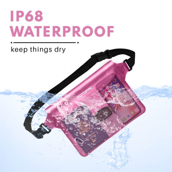 TOTOPAC 2 Pack Waterproof Waist Bag, 9x6.7 Inch Pouch with Adjustable Strap Dry Bag for Phones and Valuables, Perfect for Beach Boating Swimming Kayaking Snorkeling Water Park (2, Pink + Grey)