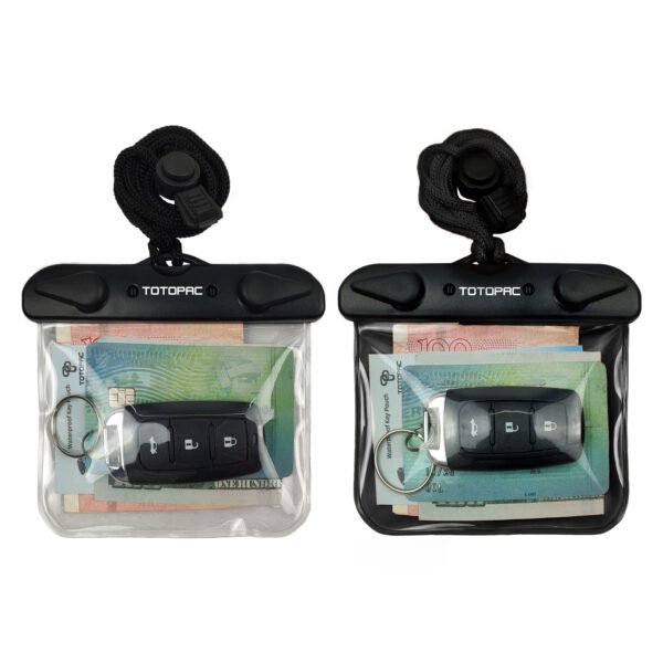 TOTOPAC 2Pack Waterproof Car Key FOB Case Floating Wallet Pouch for Remote Keys ID Credit Card Cash Money Submersible Dry Bag Holder (2, Black + Transparent)