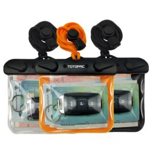 3Pack Waterproof Car Key FOB Case Floating Wallet Pouch for Remote Keys ID Credit Card Cash Money Submersible Dry Bag Holder (Black + Orange+ Transparent)